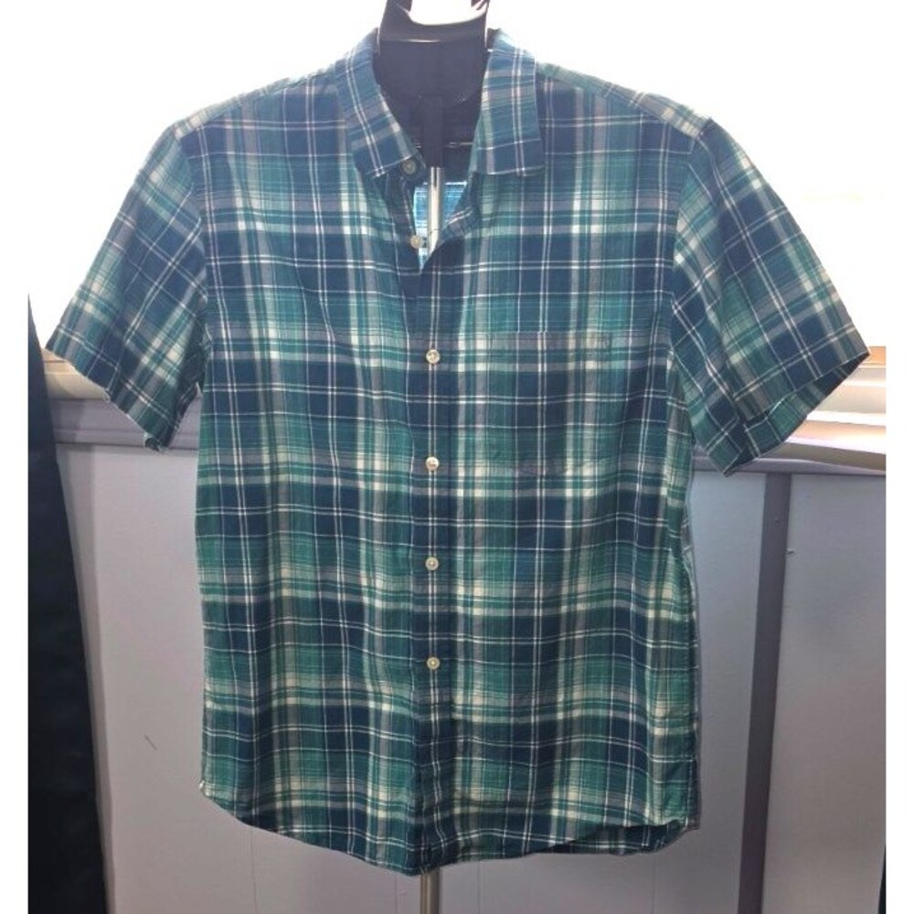 Banana Republic Button Down Soft Wash Slim Fit Plaid Shirt Top Medium M Green